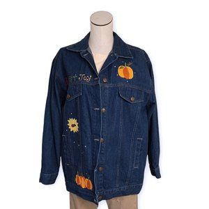 🎃QUACKER FACTORY • Large jean denim jacket Fall Autumn Farmer A-76842 women's